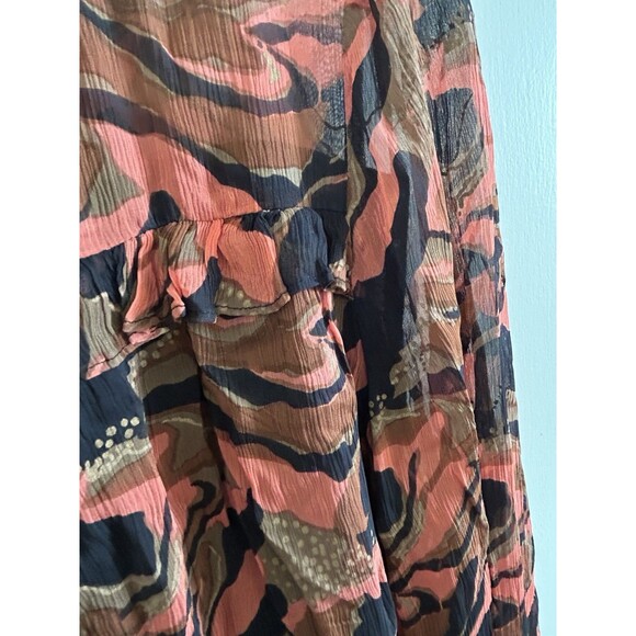 Cleobella  Multicolored Tie Neck Ruffle Accent Blouse Size Small Gold Black - Picture 5 of 7